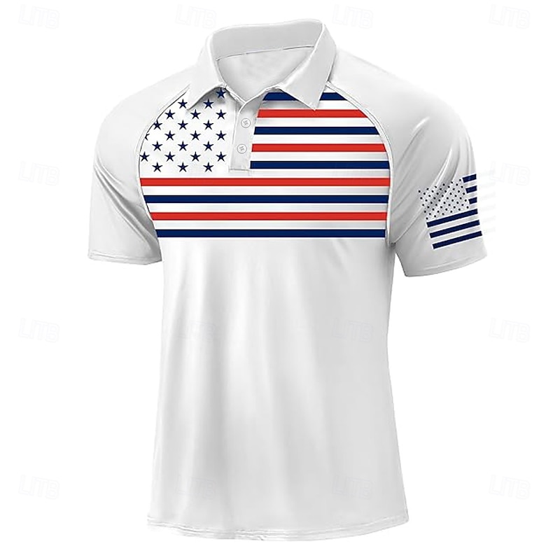 Independence Day Men's American US Flag Polo Short Sleeve Polo Shirts Polo Collar Sporty Casual Daily Casual Festival Buttons 3D Print Raglan Sleeves Summer White Navy Blue Military Green