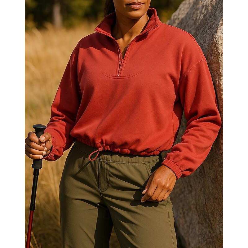 Women's Pullover Sweatshirt Hiking Jacket Sport Jacket Outdoor Elastic Hiking Outfits Hiking Clothes Autumn / Fall Hoodie Cotton Tennis Golf Running Solid Color Violet Navy Burgundy3