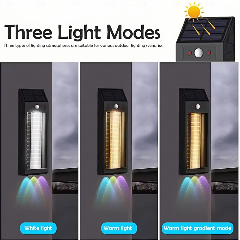 Solar Wall Lights Outdoor Motion Sensor Solar Front Door Light 2 Modes With RGB Spotlight LED Post Lights Fence Porch Security   1PC4