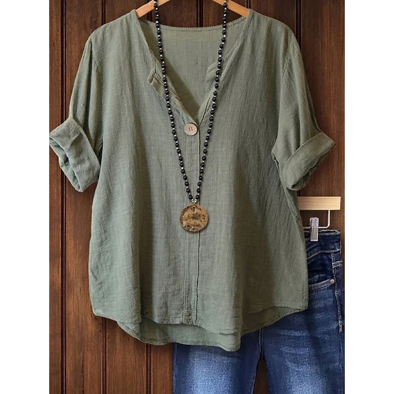 Women's Blouse Long Sleeve  V Neck Solid Color Daily Stylish Casual  Regular Tops Daily Holiday Beach Wear Print Black White Pink Blue Green Summer Spring4