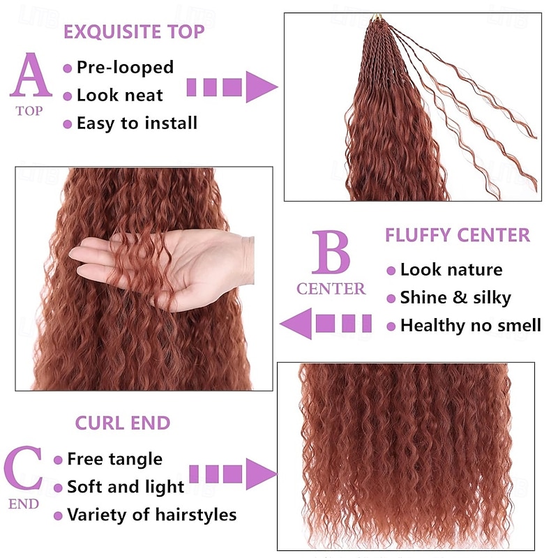 Micro Brazilian Braids Curly Crochet Hair 24 inch Water Wave Crochet Hair Afro Kinky Curly Red Braiding Hair Extensions Deep Wave Synthetic Crochet Hair For Women2