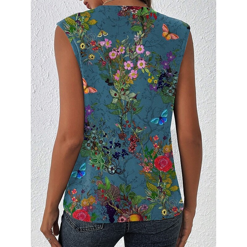 Women's Tank Top Floral Graphic Vintage Tropical Daily Sleeveless Sleeveless Crew Neck Regular Tops Daily Holiday Going out Black Light Green Pink Blue Orange Summer Spring2