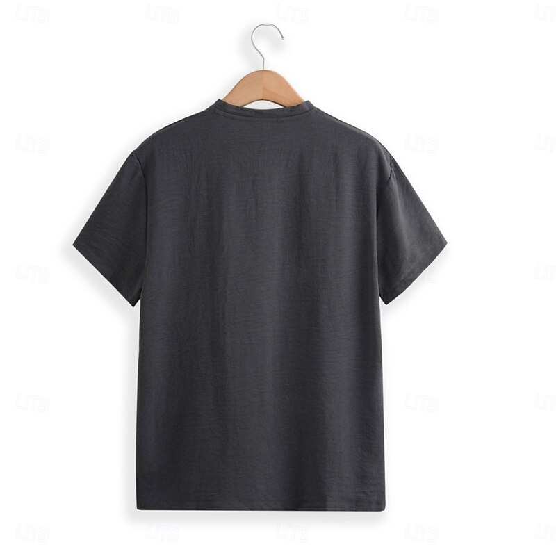 Men's Henley Shirt Tee Top Short Sleeve Solid Color Plain Fashion Designer Basic Buttons V Neck Vacation Street Casual Summer Dark Gray White Blue Henley T-Shirt3