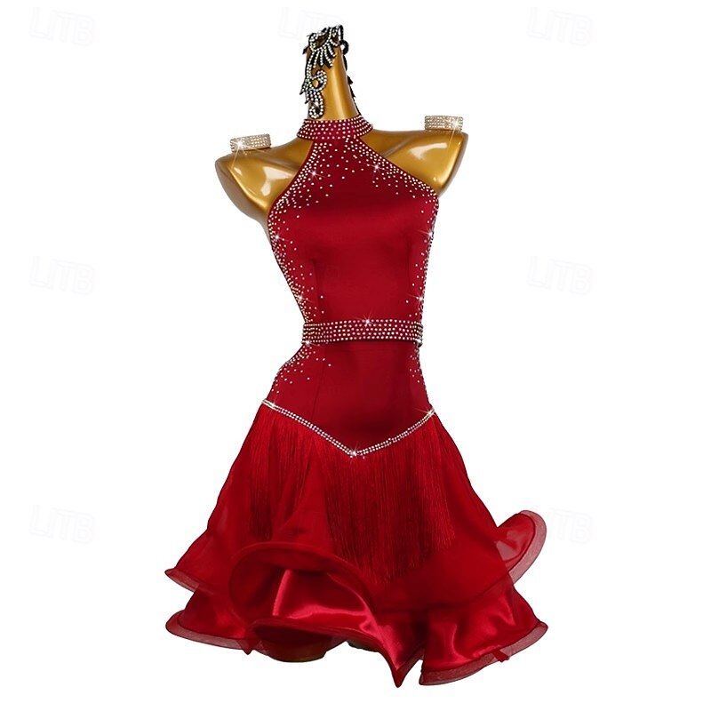 Latin Dance Dress Rhinestone Tassel Women's Performance Salsa Costumes Sleeveless Party Samba Chacha Stage Dancewear3