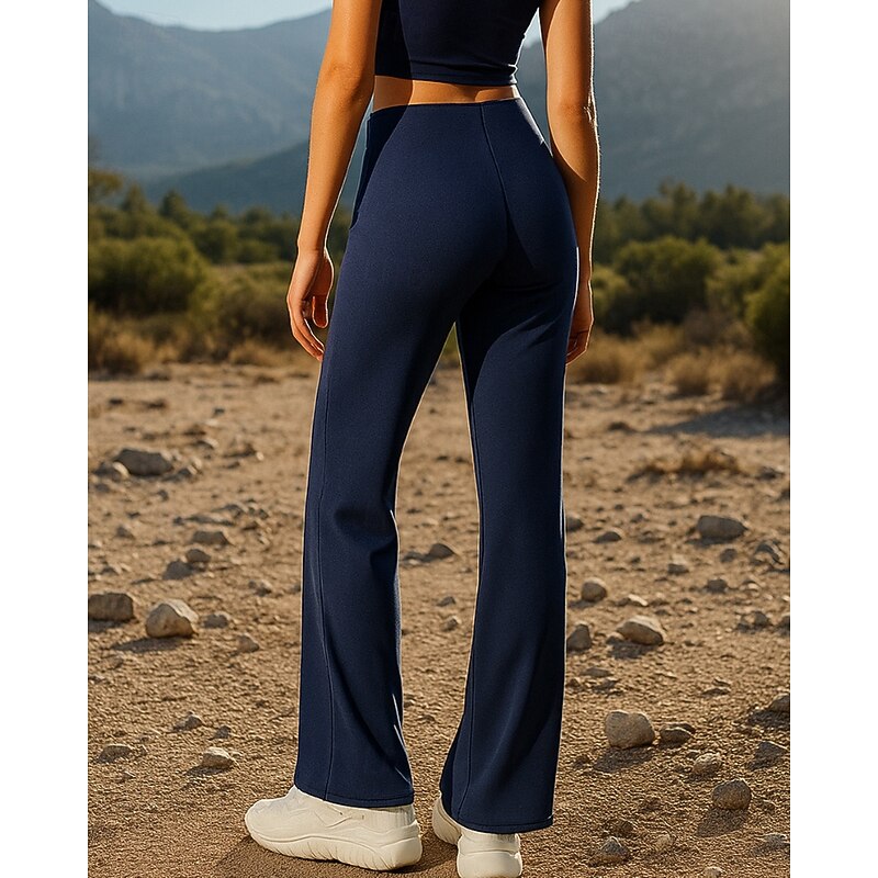 Women's Running Pants Flared Pants Patchwork Bottoms Outdoor Sports & Outdoor Street Breathable Quick Dry Lightweight Tennis Golf Running Regular Fit Sportswear Activewear Solid Colored Navy Black3