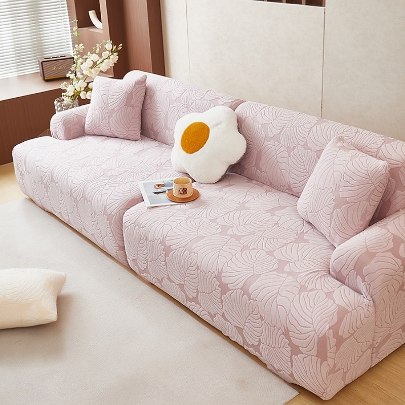 Elastic Sherpa Fleece Sofa Cover with Leaf Design - Cozy and Stylish Furniture Protection1/2/3/4 seat sofas