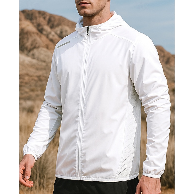 Men's Outdoor Jacket Hiking Jacket Raincoat Outdoor Waterproof Quick Dry Lightweight Breathable Hiking Outfits Hiking Clothes Spring Autumn / Fall Jacket Tennis Golf Running Solid Color Black White3