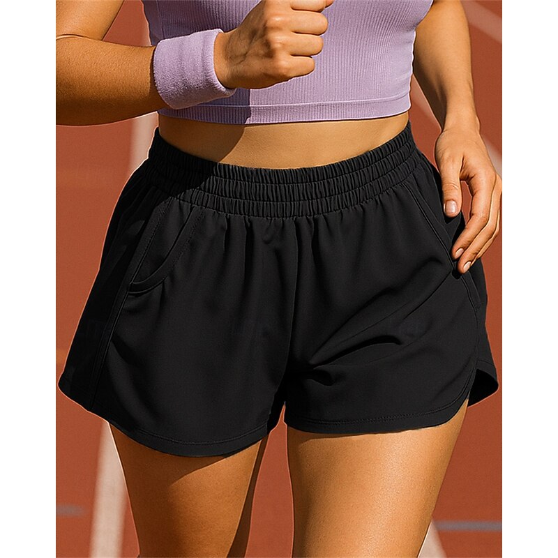 Women's Running Shorts Elastic Waistband Shorts Sports & Outdoor Casual Breathable Quick Dry Lightweight Elastic Tennis Golf Running Regular Fit Sportswear Activewear Solid Colored Black Pink Purple4