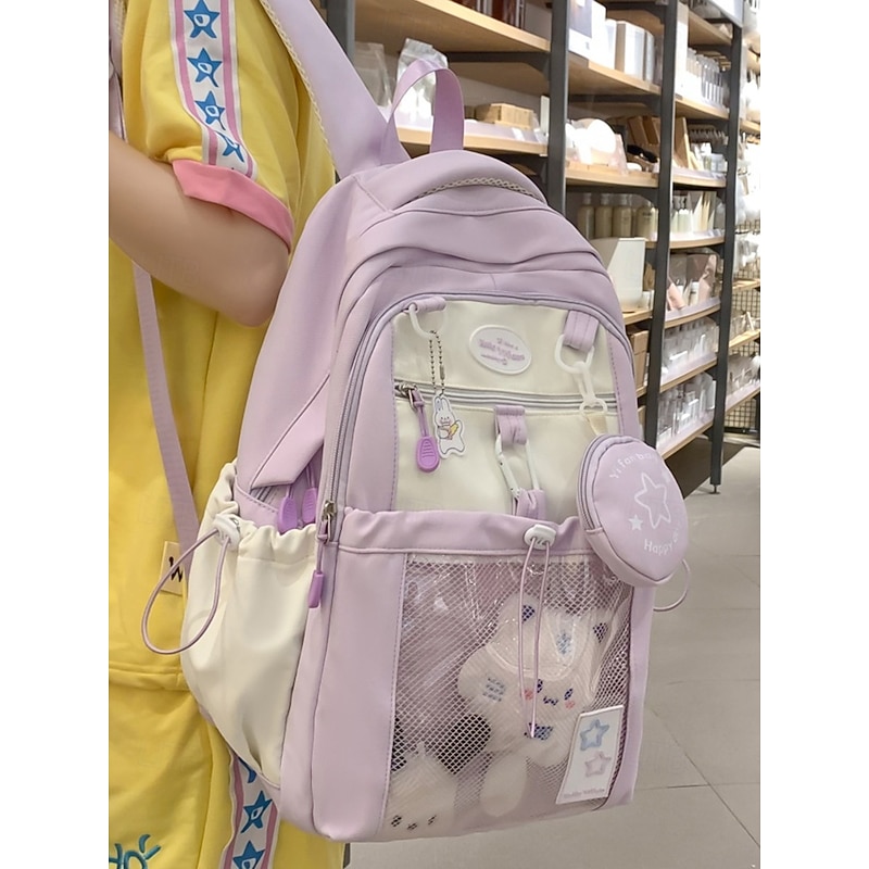 Women's Cute Beige Backpack - Water - Repellent, Multi - Pocket, Sweet Style for School & Daily Use Black Yellow Pink2
