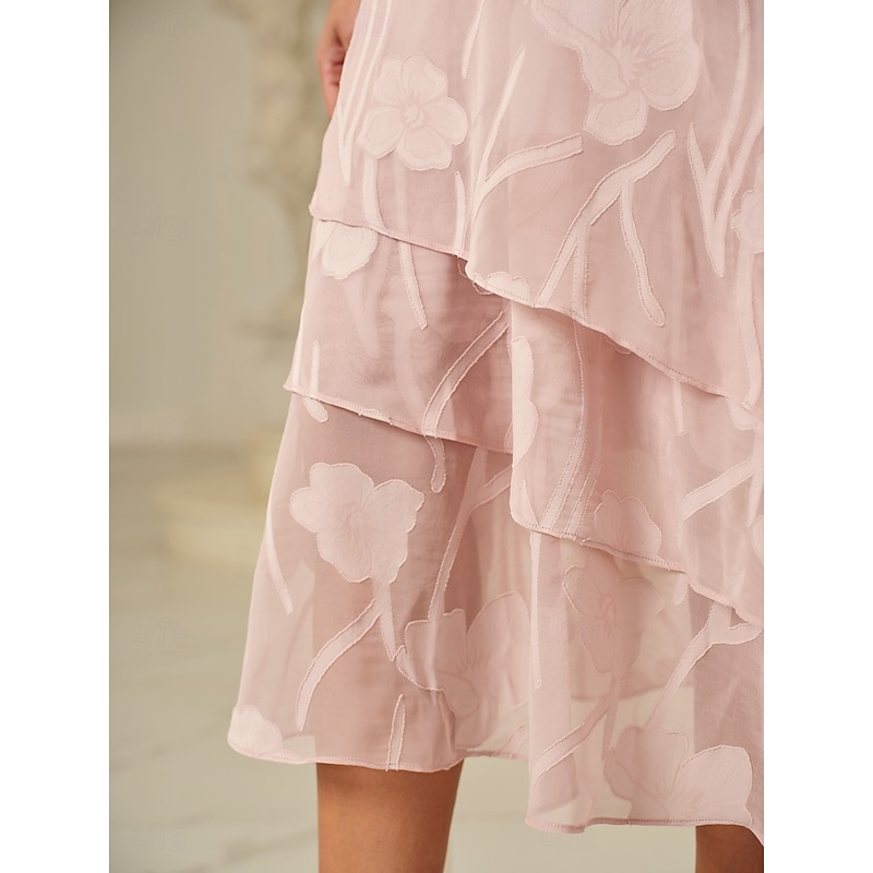 Women's Skirt Elegant Midi Mid Waist Skirts Floral Layered Inelastic Party Causal Pink Summer Chiffon3