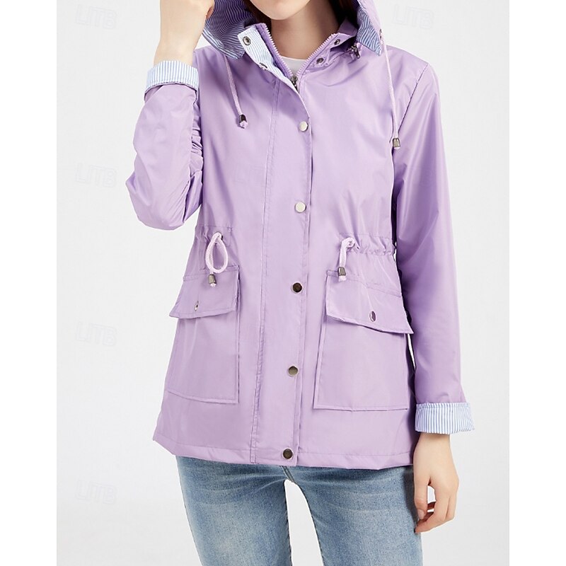 Women's Trench Coat Waterproof Warm Zipper Pocket Fashion Outdoor Plain Going out Weekend Zipper Regular Hooded Regular Fit Long Sleeve Outerwear Black Yellow Wine Fall Winter3