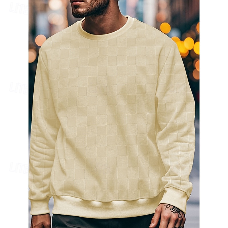 Men's Sweatshirt Pullover Black White Khaki Gray Crew Neck Plain Embroidery Textured Sports & Outdoor Casual Daily Streetwear Cool Designer Spring &  Fall Clothing Apparel Hoodies Sweatshirts  Long2