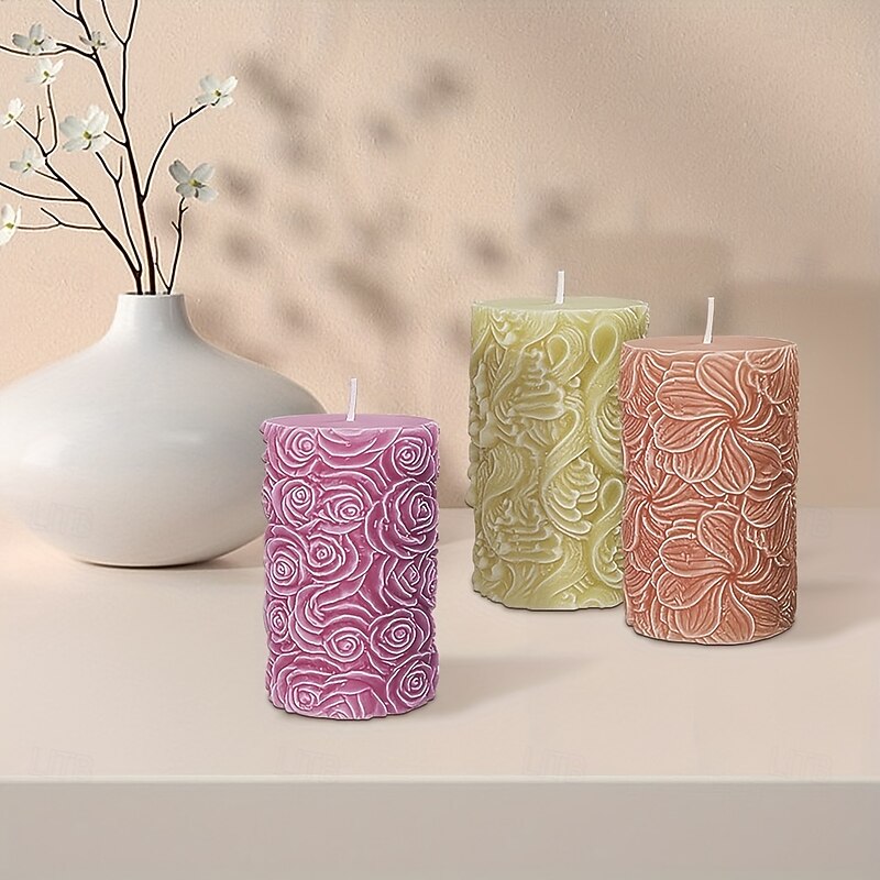 4-Piece Silicone Candle Mold Set - Create Unique Designs with Intricate Waves Delicate Roses Whimsical Windmill Flowers and Dainty Daisies - Perfect for Crafting Artistic Candles Soap3