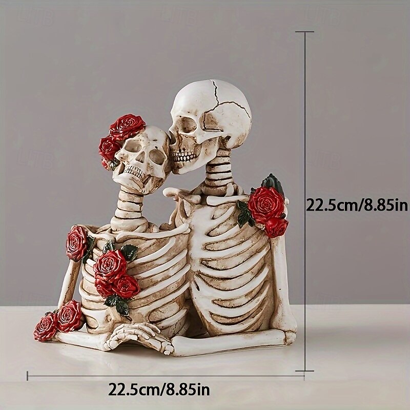 Romantic Rose Skull Figurines A Touch of Love for Your Home - Perfect for Halloween or Anytime - Resin Material Suitable for Indoor and Outdoor Use3