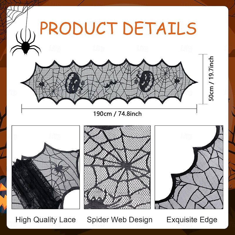 Crawling Spider Halloween Lace Table Runner and Mantle Scarf, Seasonal Halloween Decorations Table Runner2