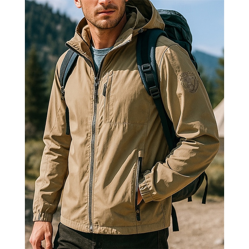 Men's Outdoor Jacket Hiking Jacket Sport Jacket Outdoor Waterproof Windproof Breathable Quick Dry Hiking Outfits Hiking Clothes Spring Autumn / Fall Jacket Tennis Golf Running Solid Color Black Army3