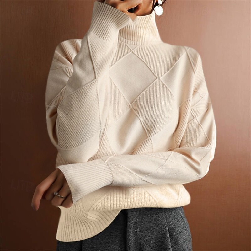 Women's Pullover Casual Solid Color Chunky Turtleneck Knitted Long Sleeve Regular Tops Knit Daily Holiday Going out Black Pink Fall Winter