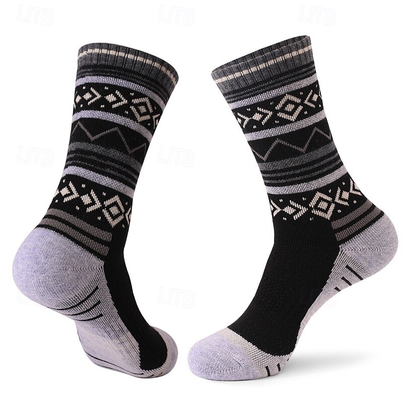 1 Pair Men's merino wool socks Hiking Socks Running Socks Sports Socks Thermal Warm Breathable Anti Blister Sweat-Wicking Winter Outdoor mid crew Patchwork Wool Dark Grey Black Blue for Running2