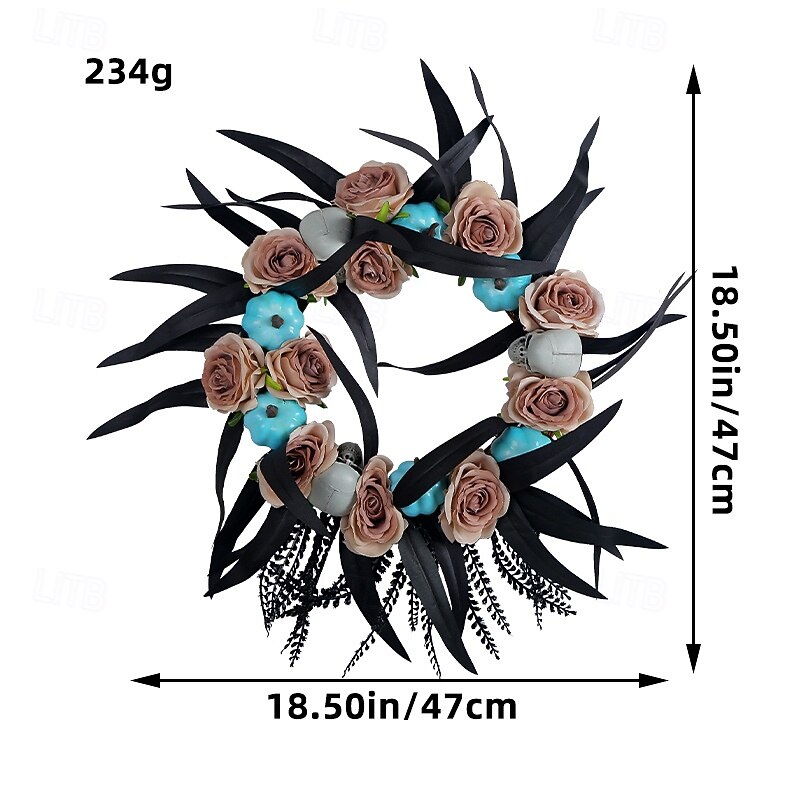 Halloween Wreath for Front Door Indoor Outdoor Decoration, Pumpkin Skull Vine Wreath Wall Hanging, Spooky Halloween Party Prop Festival Decor for Home Door Window2