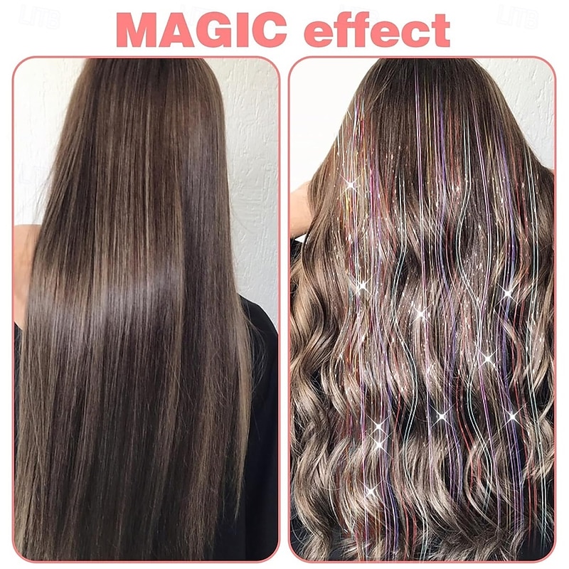 Hair Tinsel Kit Pack of 18 Pcs Hair Tinsel Clip in 19.6Inch Glitter Tinsel Hair Extensions Heat Resistant Clip in Hair Tinsel Sparkle Fairy Hair Accessories for Kids Girls Women4