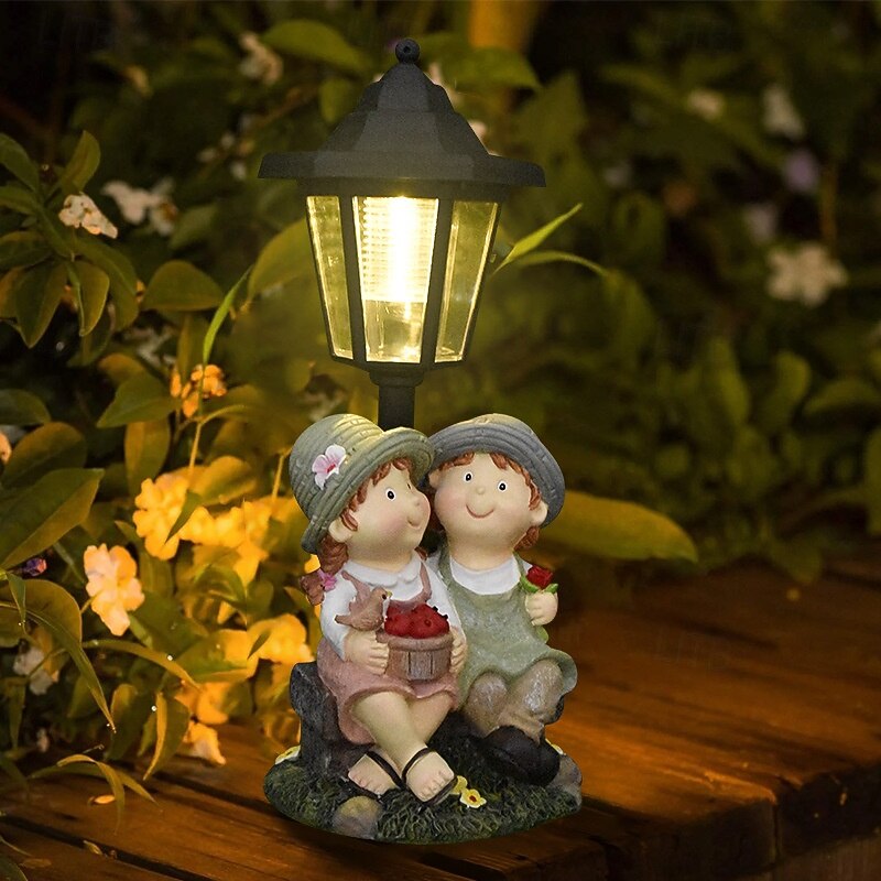 1 Pc Outdoor Solar Nordic Angel Sculpture Couple Resin Ornament Light Terrace Balcony Courtyard Lawn Festival Wedding Party Decoration Light2