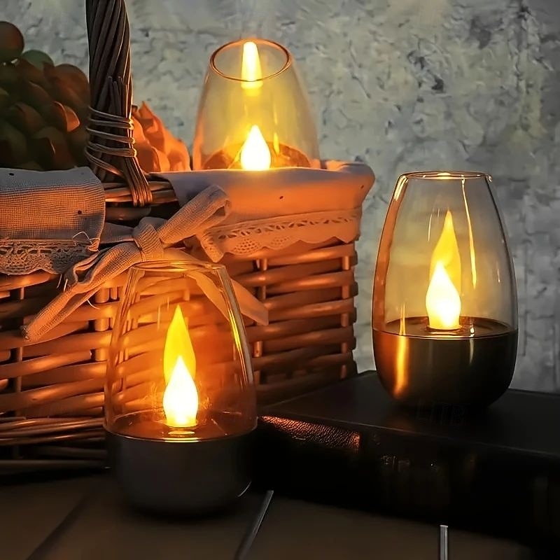 6PCS Solar Stainless Steel Candle Lights Flameless Candles for Birthday Party Christmas Wedding Holidays Home Garden Indoor Outdoor Waterproof Decoration