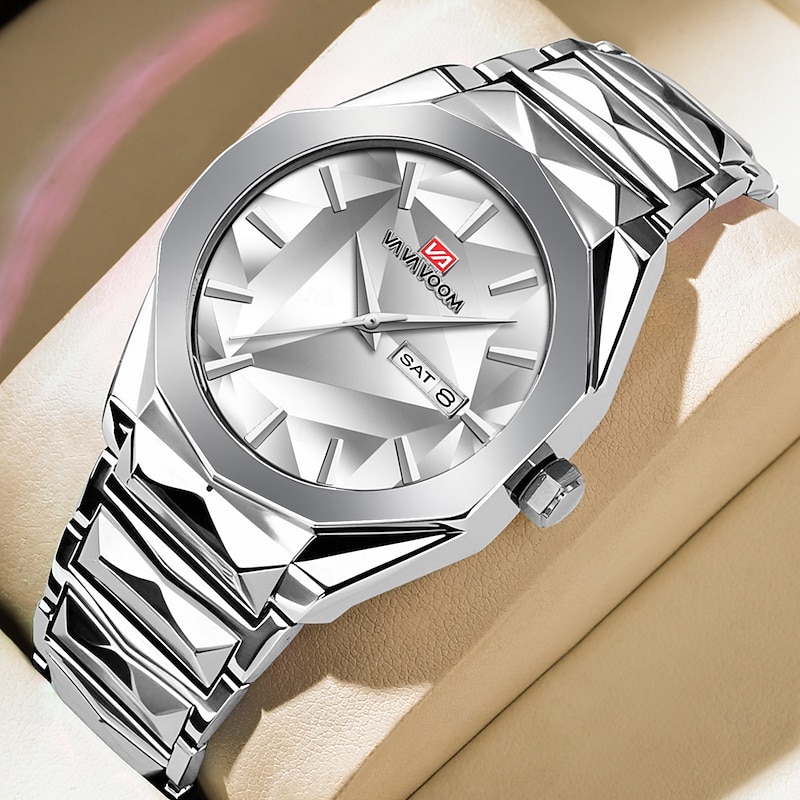 VA VA VOOM Men's Watch Business And Leisure Dual Calendar Waterproof Stainless Steel Strap Color Changing Dial Quartz Watch4