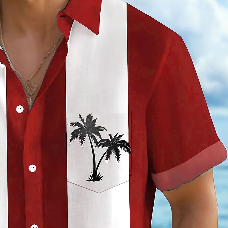 Men's Coconut Tree Tropical Plants Shirt Summer Hawaiian Shirt Button Up Shirt Short Sleeve Hawaiian Holiday Beach Wear Summer Spring Turndown 3D Print Collared Shirts Front One Pocket Red Blue Green3