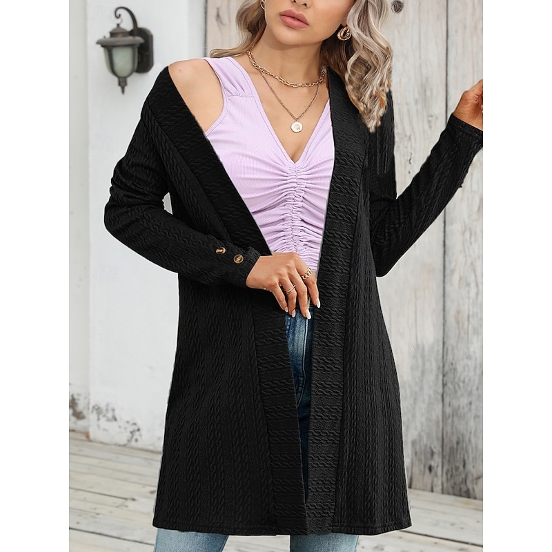 Women's Casual Jacket Breathable Comfortable Buttons Casual Plain Vacation Street Casual Daily Wear Single Breasted Regular Collarless Regular Fit Long Sleeve Outerwear Black Apricot Gray Fall Winter4