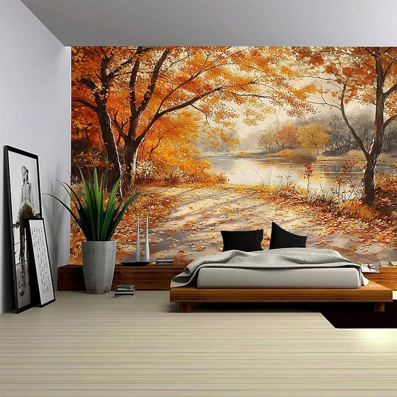 Yellow Forest Path Landscape Hanging Tapestry Mural Art Large Tapestry Mural Decoration Photos Background Carpet Curtains Home Bedroom Living Room Decoration4