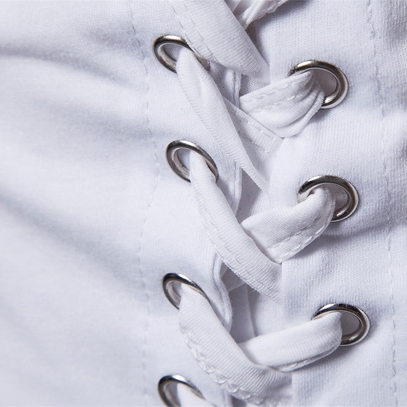 Men's T Shirt Tee Short Sleeve Shirt Tee Top Short Sleeve Crew Neck Summer Plain Fashion Designer Basic Lace up Vacation Street Going out Black White Khaki Top Tee for Men3