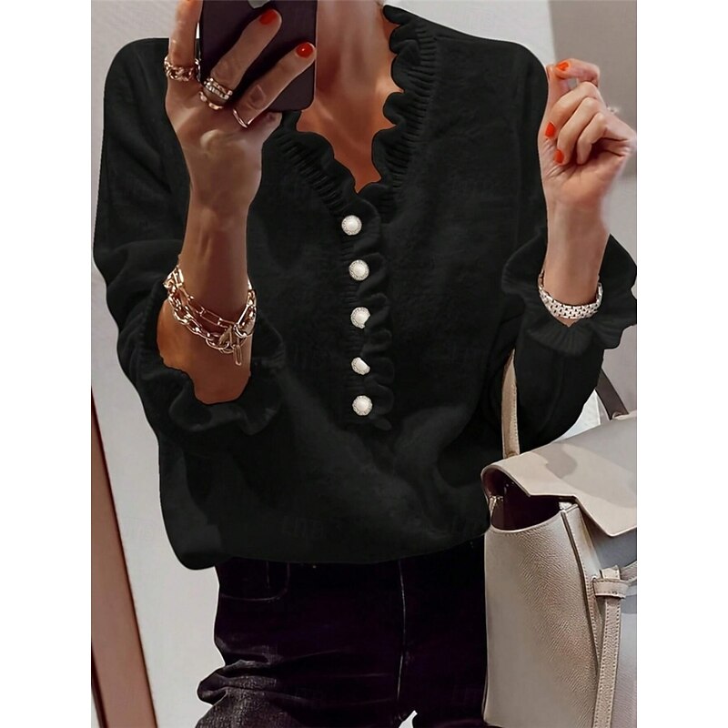 Women's Sweater Casual Soft Pure Color Ribbed V Neck Buttons Knitted Long Sleeve Regular Tops Knit Outdoor Daily Weekend Black White Summer Spring3