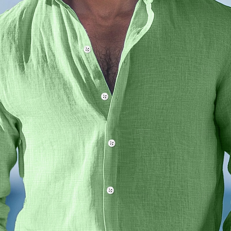 Men's Shirt Linen Shirt Summer Shirt Beach Wear Button Up Shirt Plain Vacation Casual Red Blue Green Gray Long Sleeve Turndown Summer Spring & Summer Clothing Apparel2