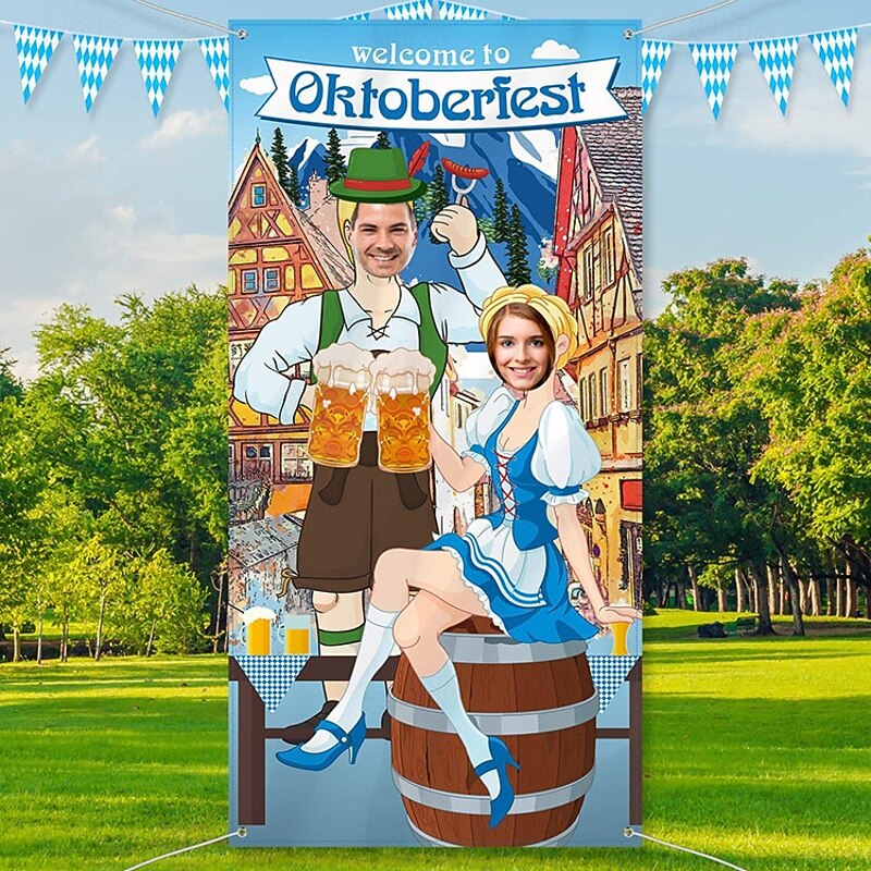Oktoberfest Photo Prop Door Banner Backdrop Props Bavarian Flag Pennant Banner for German Themed Party Decorations