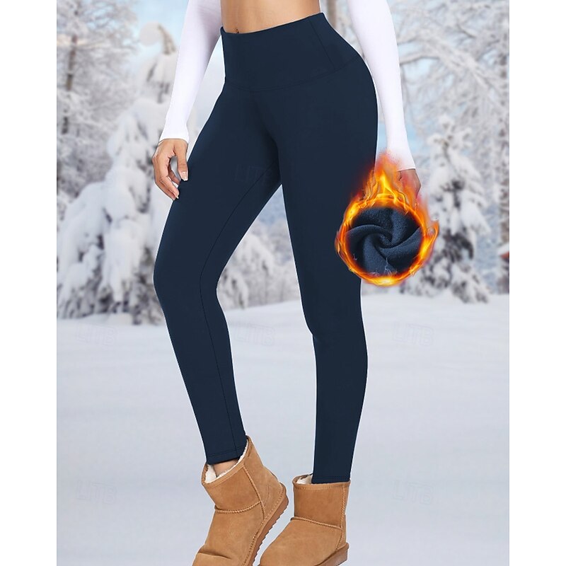 Women's Fleece Pants Slacks Leggings Streetwear Casual Full Length Natural Plain Elastic Waist Comfy Outdoor Comfortable Outdoor Going out Wine Navy Black Dark Gray Winter Regular Fit4
