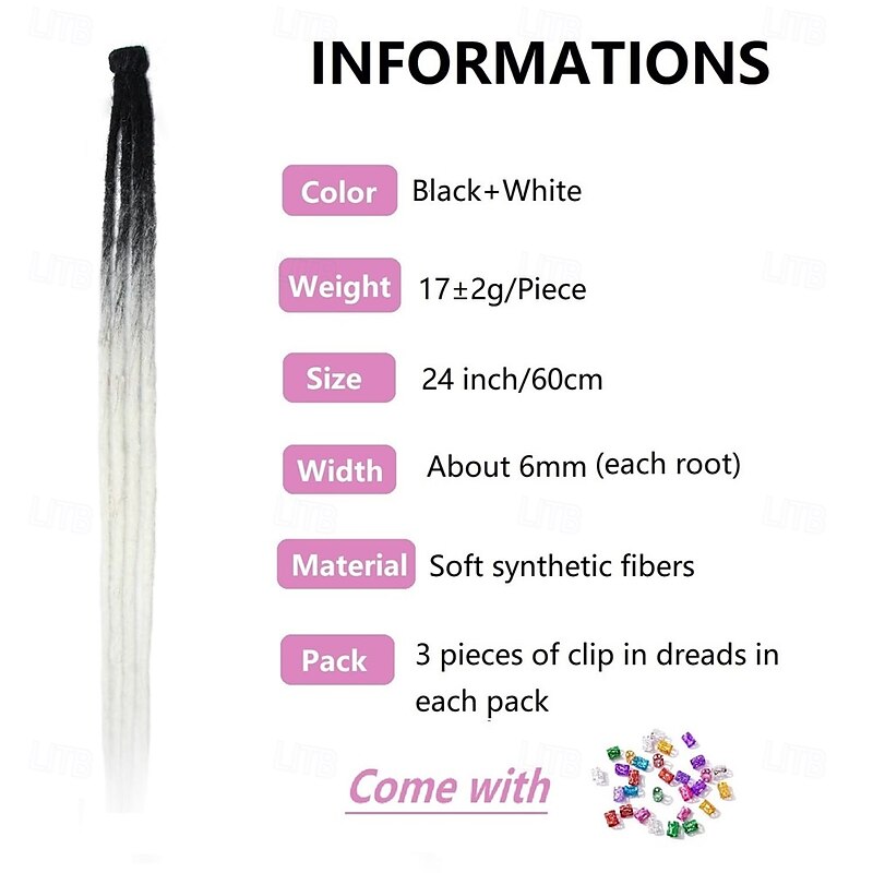 Dreadlock Extensions with Clips 24 Inch Ombre Clip In Dreads Handmade 3Pcs Crochet Loc Extensions4