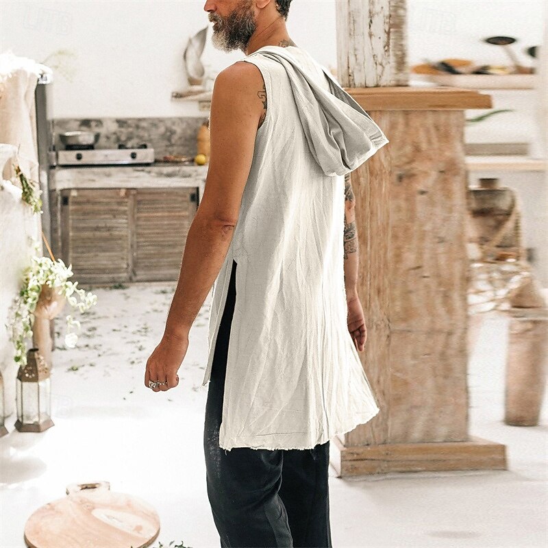Men's Tank Top Vest Top Undershirt Sleeveless Shirt Sleeveless Hooded Summer Plain Fashion Designer Basic Buttons Vacation Street Going out Black Beige Top Tee for Men3