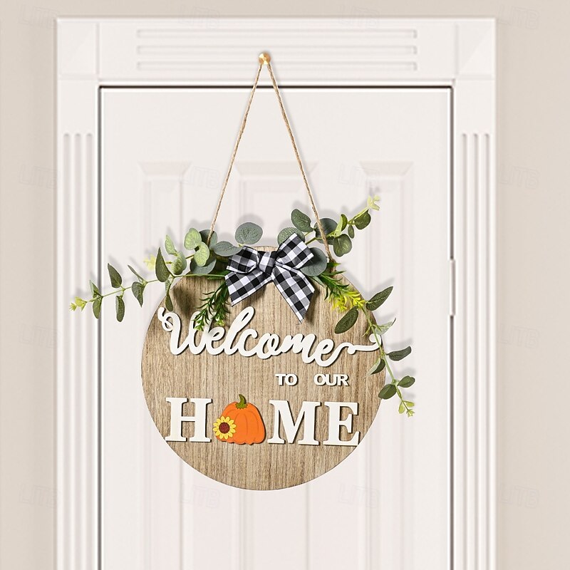 Welcome Sign for Front Door, DIY Interchangeable Pattern Wreath Decorations for All Seasons, Front Porch Decor Hanging Gift for Farmhouse Home, Outdoor Indoor Wooden Sign2