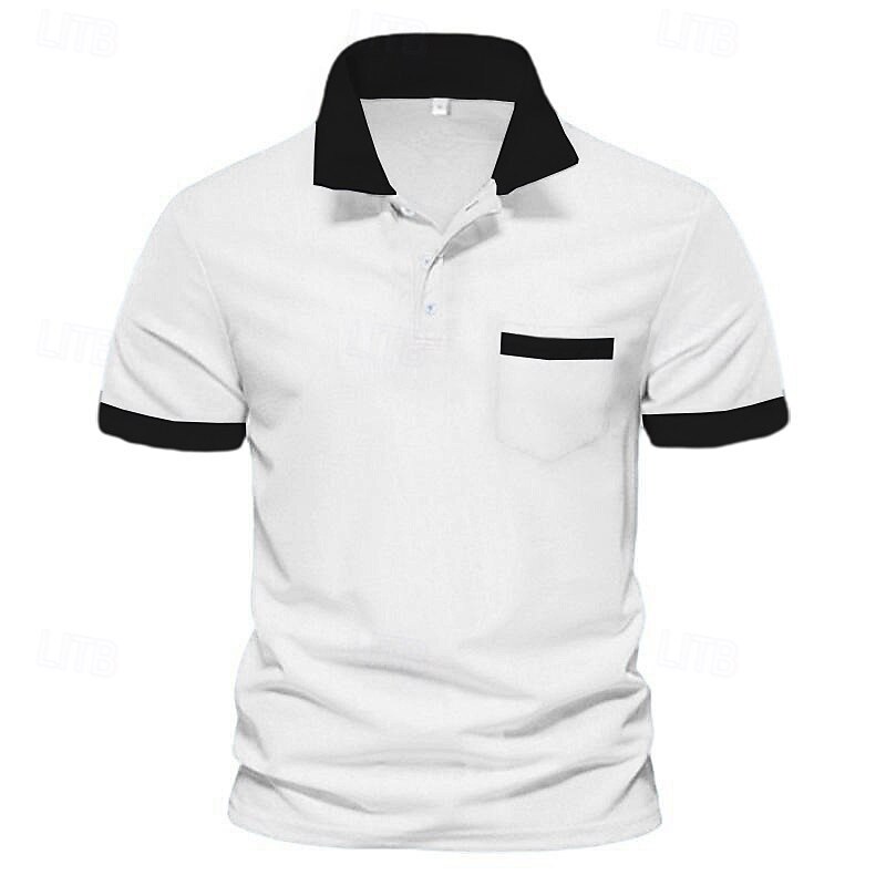 Men's Color Block Golf Shirt Short Sleeve Polo Shirts Lapel Casual Business Sports Holiday Pocket Summer Black White Wine3