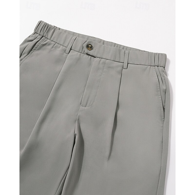 Men's Dress Pants Trousers Chinos Pocket Buttons Plain Comfort Formal Party Work Fashion Classic Style Black Dark Gray Micro-elastic4