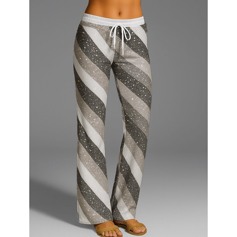 Women's Culottes Wide Leg Vacation Vintage Ethnic Style Full Length High Waist Gradient Striped Abstract Quick Dry Breathability Soft Inelastic Outdoor Vacation Sport Dark-Gray Golden Blue Purple2