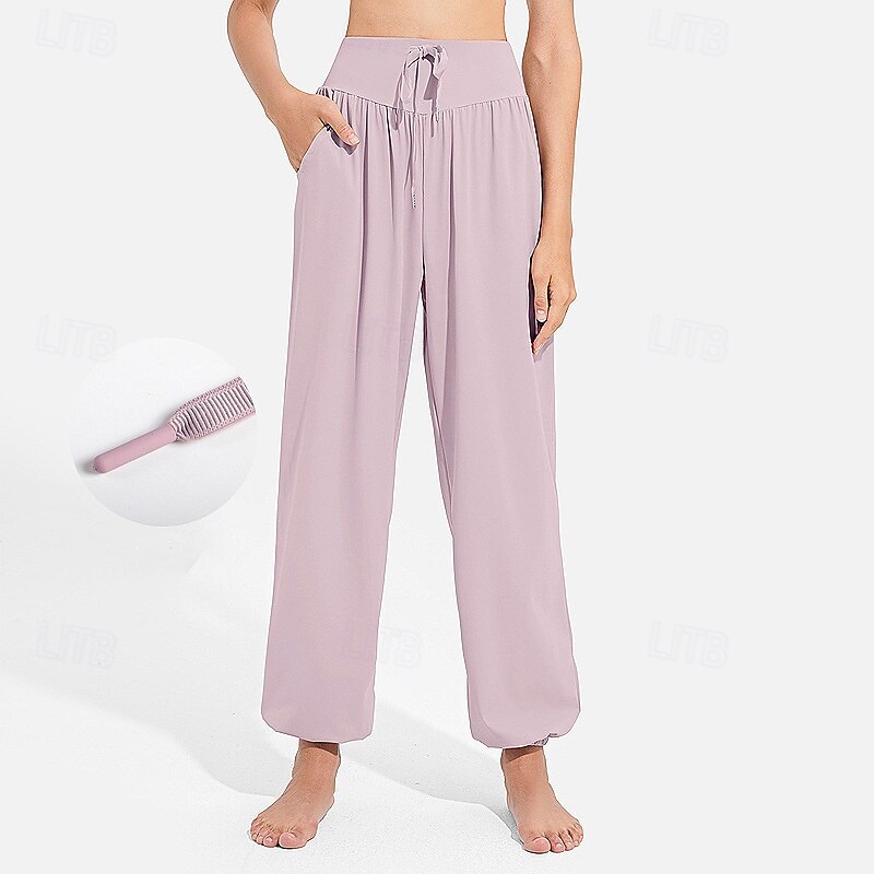 Women's fitness pants Pilates Pants Yoga Pants Drawstring with Pockets Sun Protection Lightweight High Waist Pilates Gym Zumba Bottoms Solid Color Watermelon Red Black Dark Navy Fall Sports Activewear3