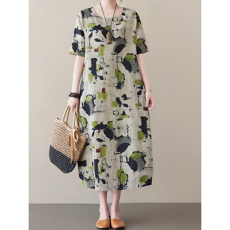 Women's Maxi Dress Summer Dress Casual Daily Regular Fit Graphic Short Sleeve Crew Neck Gray Summer