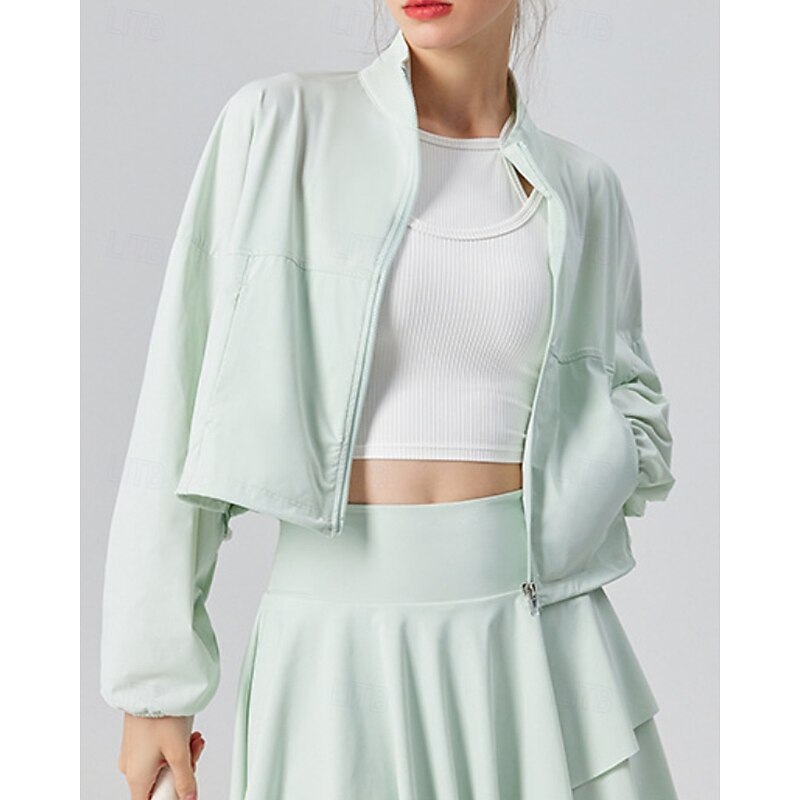 Women's Running Jacket Rain Coat Lightweight Cropped Long Sleeve Top Solid Colored UPF 50 Sun Protection Windproof Quick Dry Pilates Running Yoga Sportswear Activewear Black White Yellow4