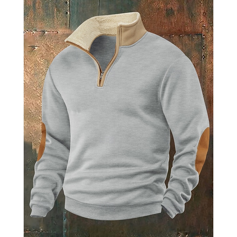 Men's Sweatshirt Quarter Zip Sweatshirt Black Navy Blue Khaki Dark Gray Gray Half Zip Color Block Sports & Outdoor Daily Holiday Polyester Streetwear Basic Casual Winter Autumn / Fall Clothing Apparel4