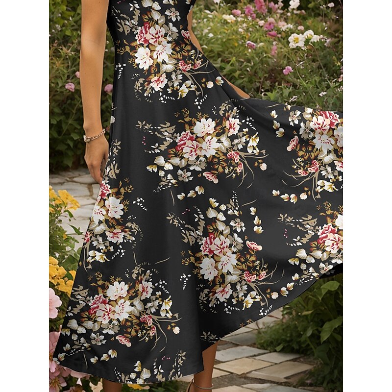 Women's Maxi Dress Knit Dress Casual Dress A Line Dress Summer Dress Elegant Vacation Casual Regular Fit Floral Graphic Short Sleeve Square Neck Scoop Neck Yellow Red Blue Purple Summer Spring3