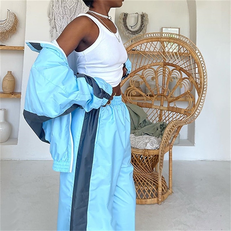 Women's Tracksuit Sweatsuit Activewear Set Pocket Color Block Clothing Suit Fall fluorescent yellow Sky Blue Gym Workout Sports Thermal Warm Windproof Soft Long Sleeve Sport Activewear Micro-elastic2