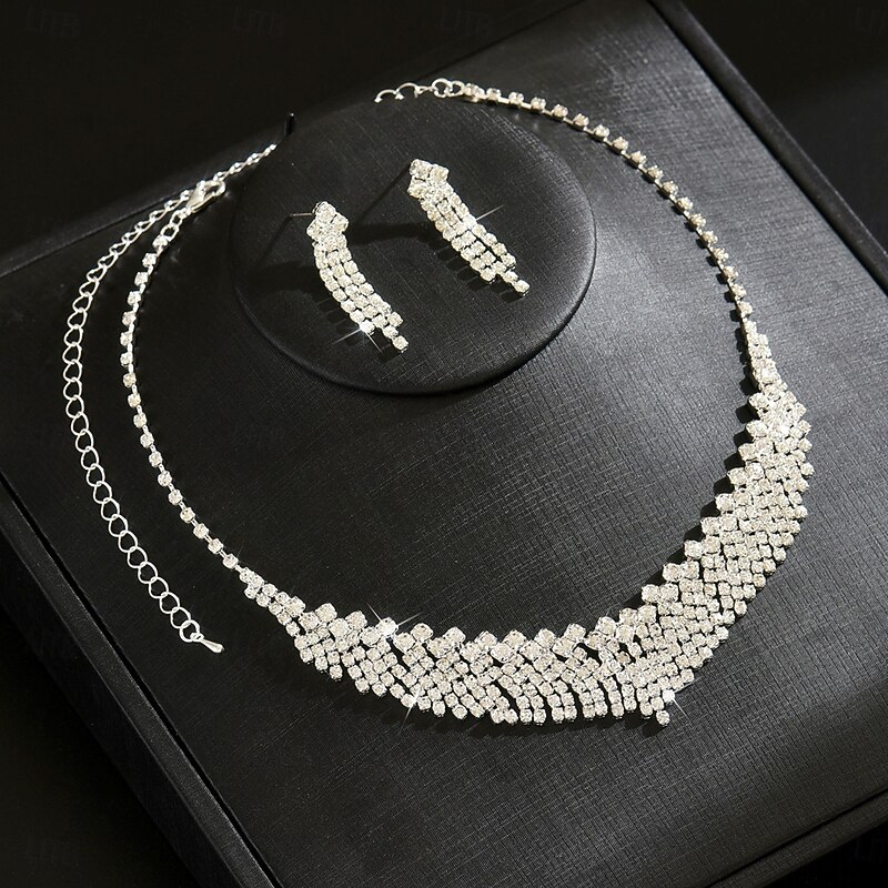 Bridal Jewelry Sets Two-piece Suit Imitation Diamond 1 Necklace Earrings Women's Elegant Stylish Sweet Lovely Tassel Fringe Love Precious Jewelry Set For Wedding Gift3