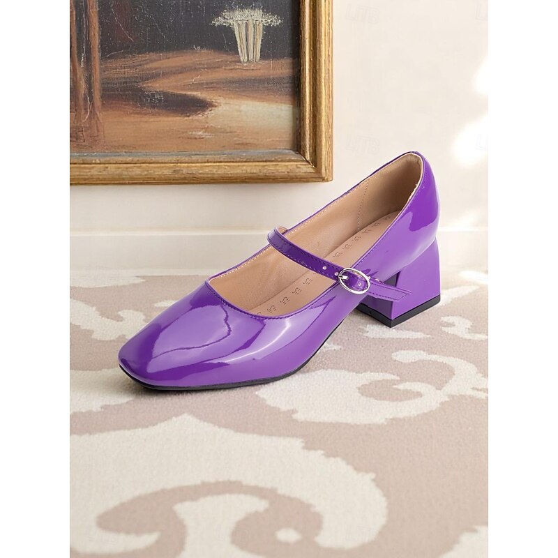 Women's Vintage Light Blue Patent Mary Jane Block Heels – Retro 1950s Style Dress Shoes for Teens and Ladies, Ideal for Parties, School Events, and Everyday Chic Looks2