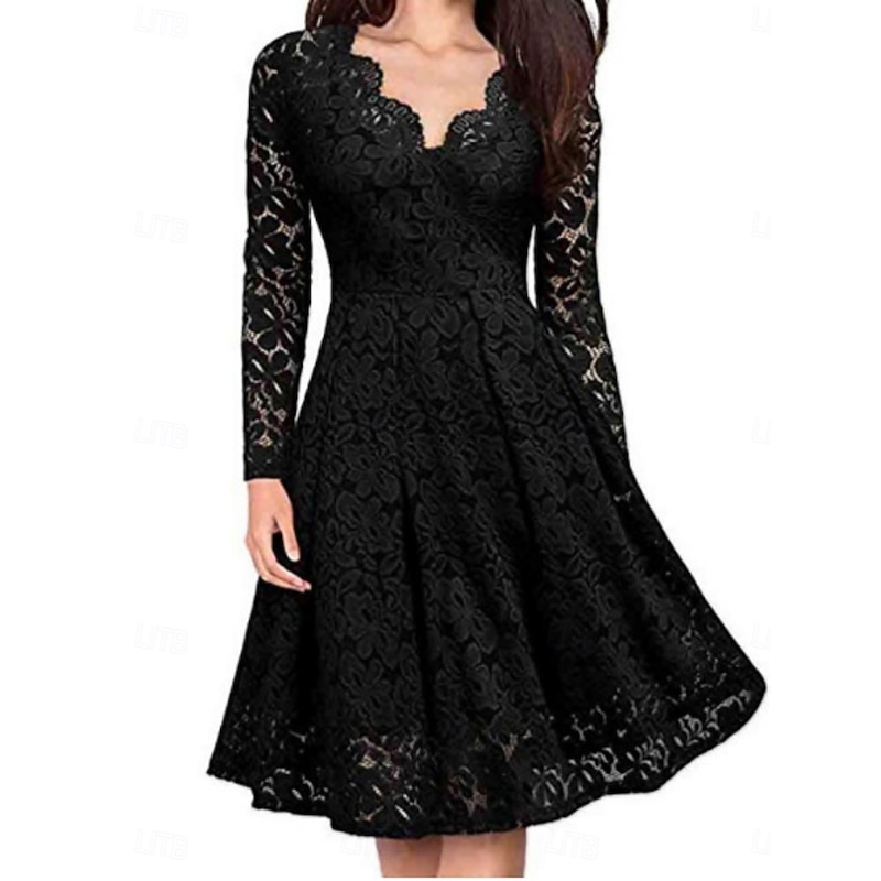 Women's Mini Dress Black Dress Cocktail Dress Formal Dress A Line Dress Casual Vacation Office Regular Fit Plain Long Sleeve V Neck Black Red Navy Blue Purple Spring Fall